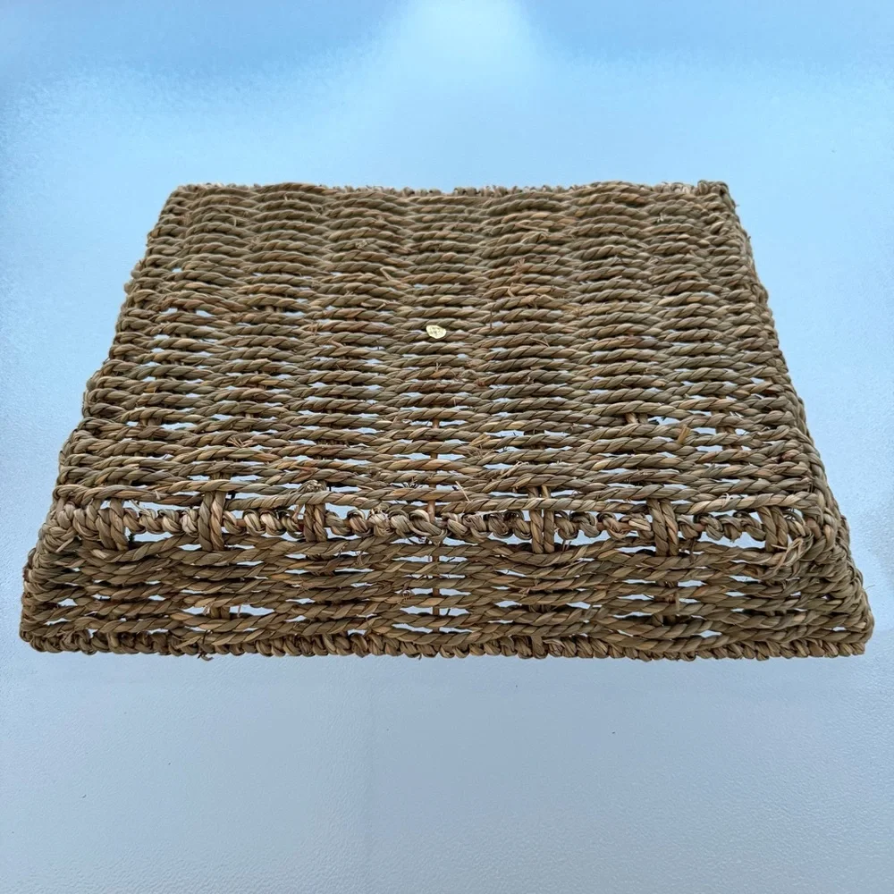 Rectangular Woven Seagrass Shallow Storage Basket Serving Tray